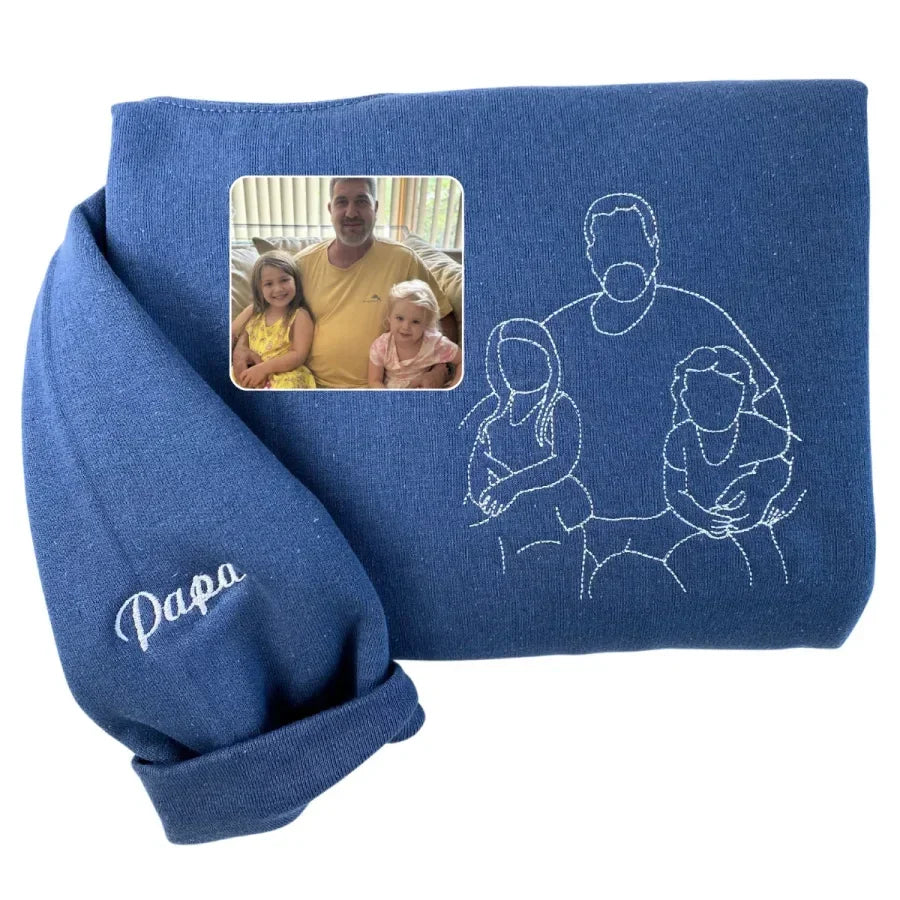 Personalisiertes, besticktes Sweatshirt zum Muttertag | Foto in Stickerei verwandeln – Einzigartiges Geschenk für Mama