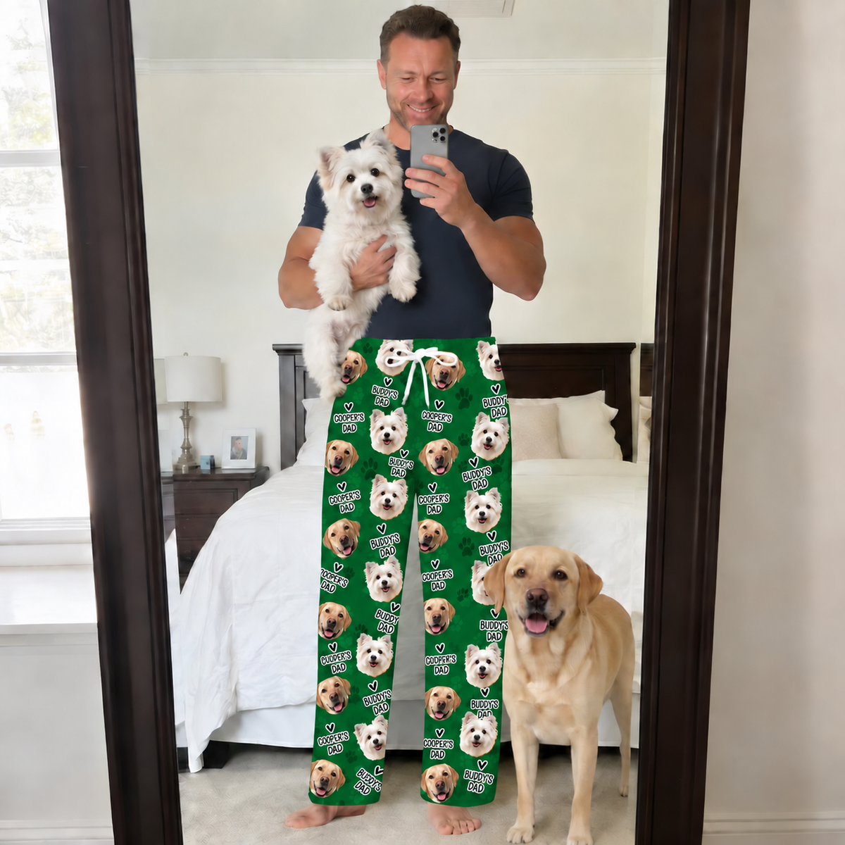 Schlafanzughose mit individuellem Haustier-Gesicht, personalisierte Pyjamahose mit Hunde- oder Katzenfoto, Geschenk für Papa oder Ehemann
