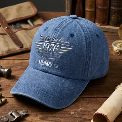 Personalisierte Baseballkappe aus gewaschenem Denim – nicht alt, sondern ein Klassiker; ein einzigartiges, kreatives Geschenk für den Ehemann