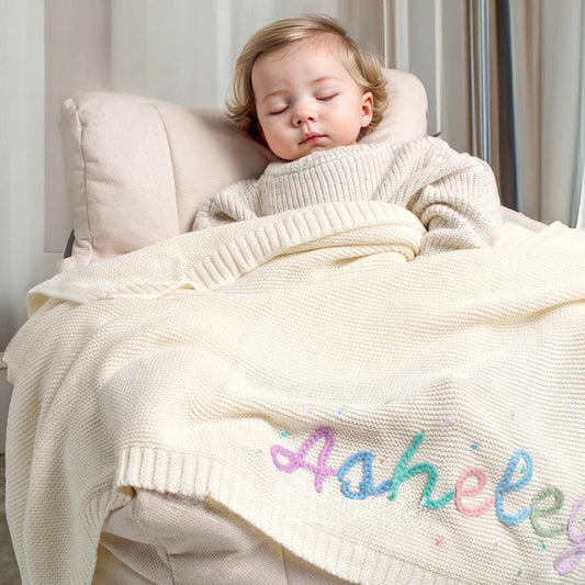 Atmungsaktive Baumwoll-Decke für Babys - Personalisiert mit besticktem Namen, ideal für unterwegs