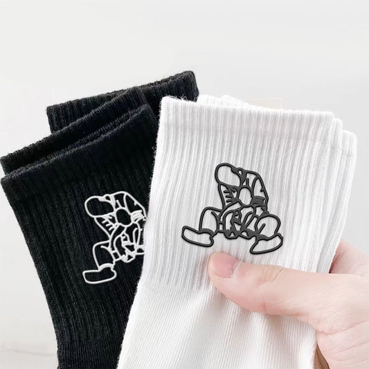 Socken mit gestickten Linienmotiven, Socken als Vatertagsgeschenk, Geschenkidee für Väter, dicke Baumwollsocken mit vertikalem Muster