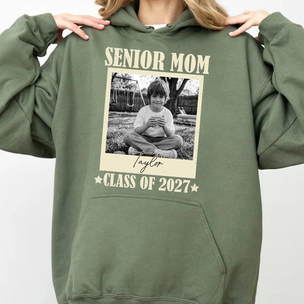 Personalisiertes T-Shirt für Mütter von Schulabgängern (Jahrgang 2027), T-Shirt mit individuellem Foto für den Abschlussjahrgang 2027, Geschenk zum Schulabschluss