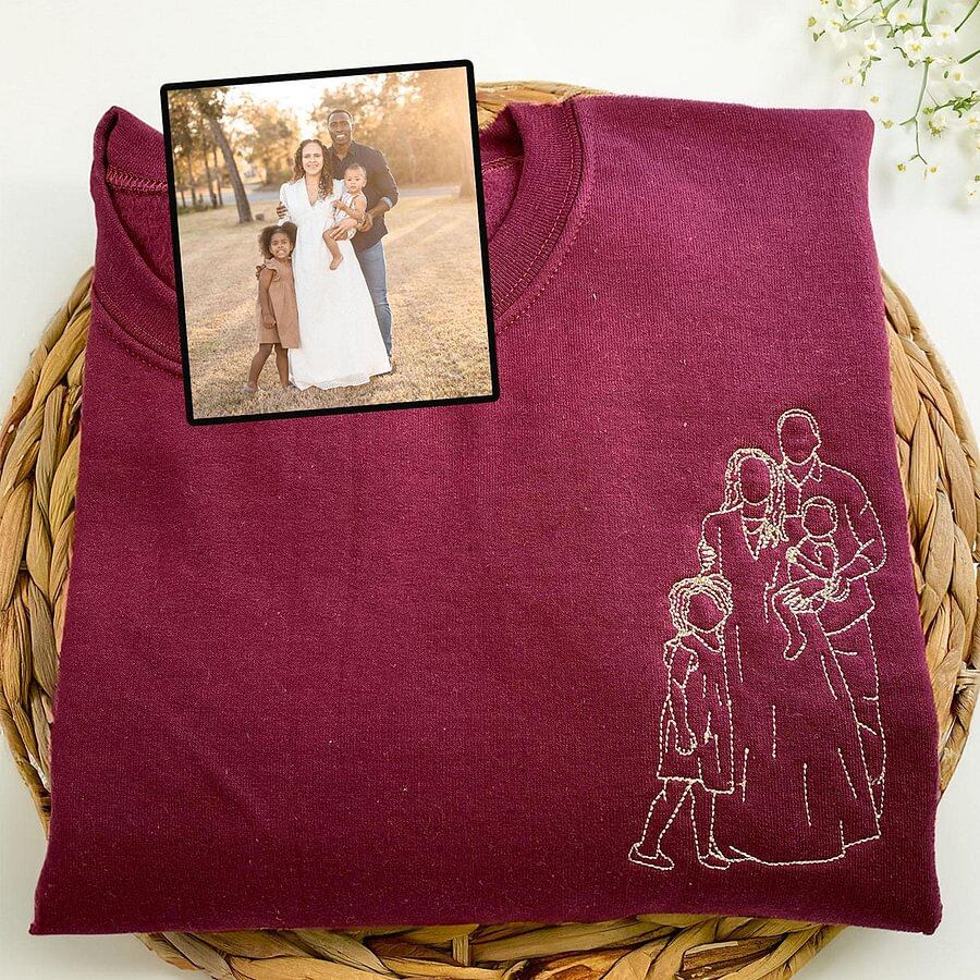 Personalisiertes, besticktes Sweatshirt zum Muttertag | Foto in Stickerei verwandeln – Einzigartiges Geschenk für Mama