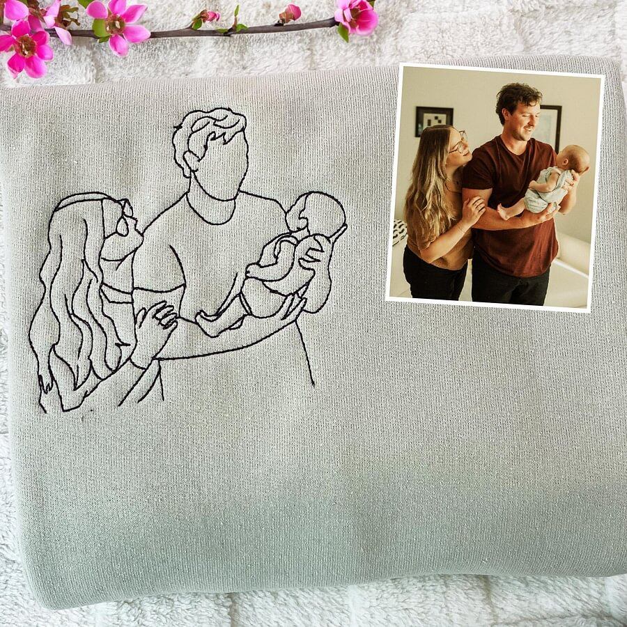 Personalisiertes, besticktes Sweatshirt zum Muttertag | Foto in Stickerei verwandeln – Einzigartiges Geschenk für Mama