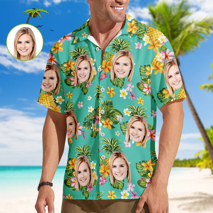Benutzerdefiniertes Gesicht All Over Print Hawaiihemd Ananas-Hemden Geschenk für Ihn