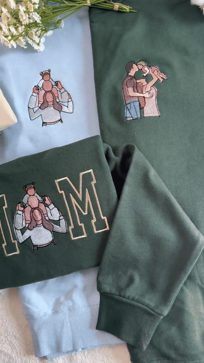 Personalisiertes Sweatshirt mit Fotostickerei für Mama und Papa, personalisiertes College-T-Shirt mit Stickerei, Geschenk für Mama