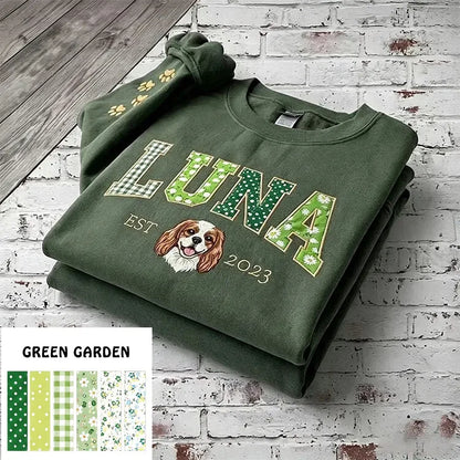 Sweatshirt, Hoodie oder T-Shirt mit individuellem Haustier-Porträt als Patchwork-Applikation und Stickerei