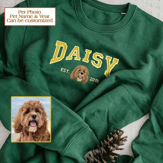 Individuell besticktes Personalisiertes besticktes Sweatshirt mit Haustiernamen, individuelles Hundegesicht, Kapuzenpullover, Geschenk für Haustierliebhaber