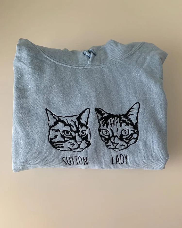 Individuelles Haustierportrait-Sweatshirt – Einzigartiger bestickter Hoodie & T-Shirt