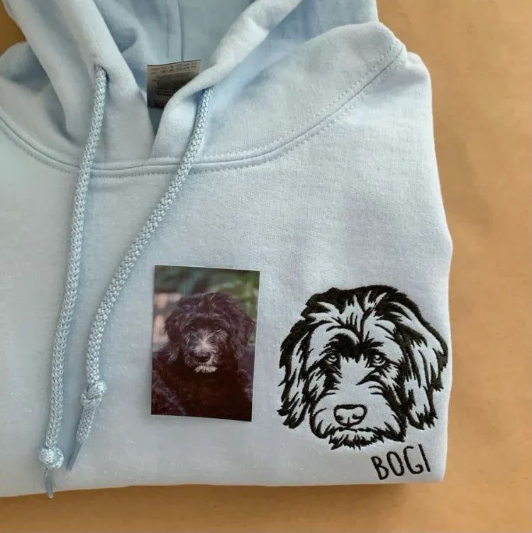 Individuelles Haustierportrait-Sweatshirt – Einzigartiger bestickter Hoodie & T-Shirt