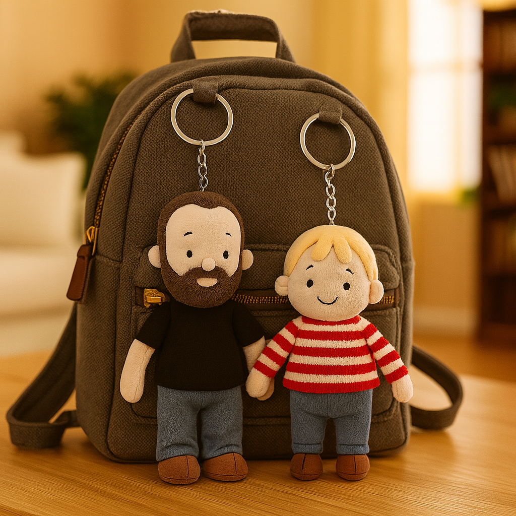 Personalisierter Foto-Plüschpuppen-Schlüsselanhänger – Weihnachtsgeschenk für Papa