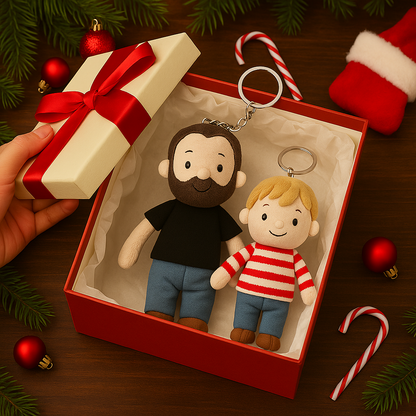 Personalisierter Foto-Plüschpuppen-Schlüsselanhänger – Weihnachtsgeschenk für Papa