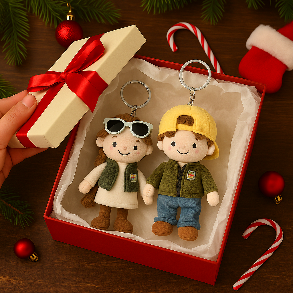 Personalisiertes Schwesterfoto-3D-Plüschpuppen-Schlüsselanhänger-Kissen