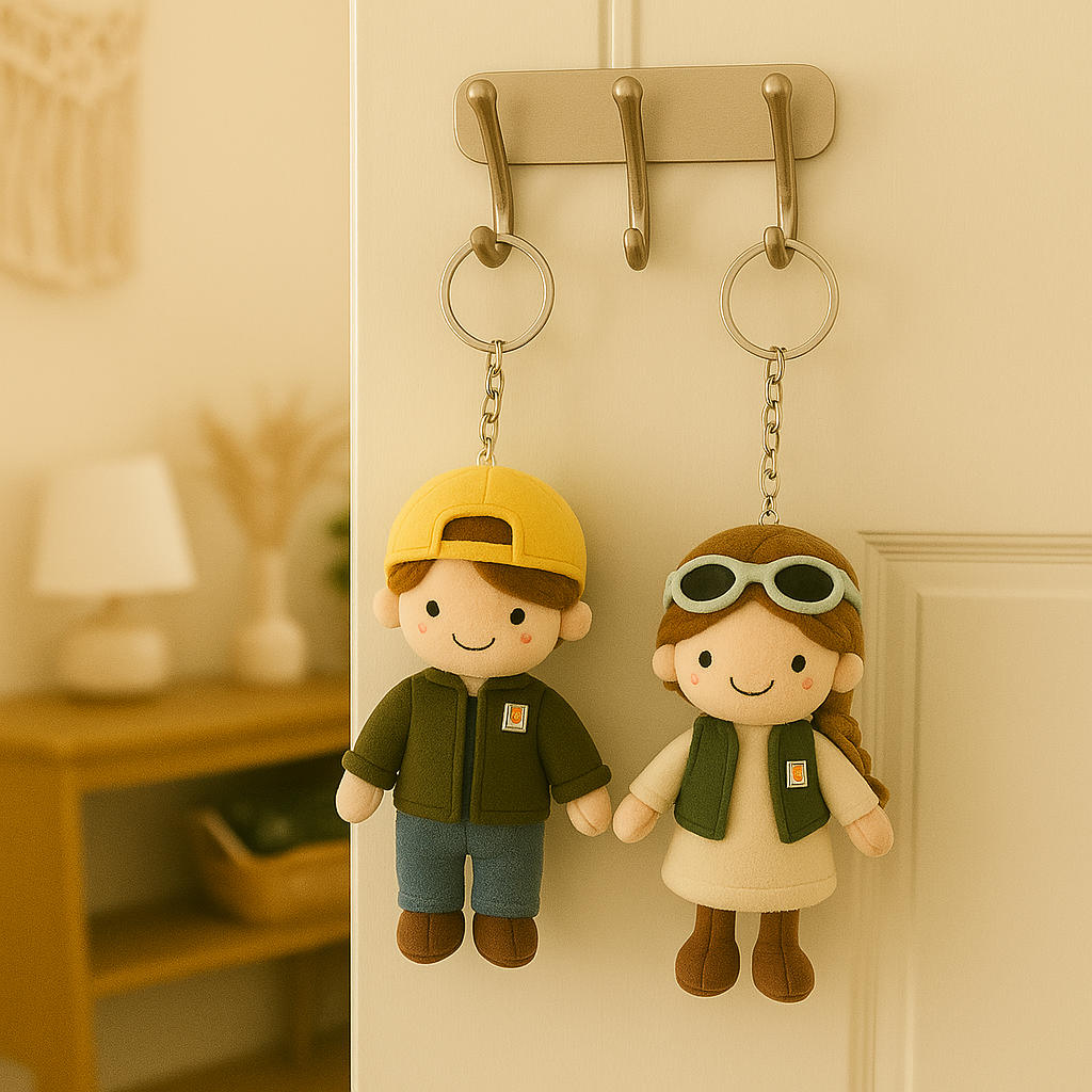 Personalisiertes Schwesterfoto-3D-Plüschpuppen-Schlüsselanhänger-Kissen