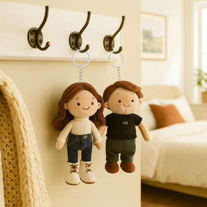 Personalisierter Schlüsselanhänger mit Pärchenfoto, Familiengeschenk, Plüschpuppe