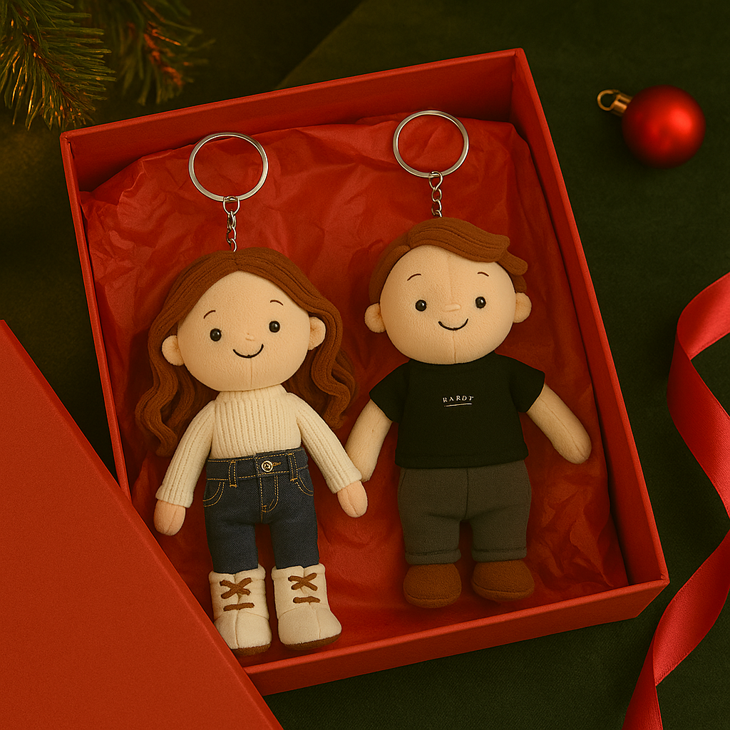 Personalisierter Schlüsselanhänger mit Pärchenfoto, Familiengeschenk, Plüschpuppe