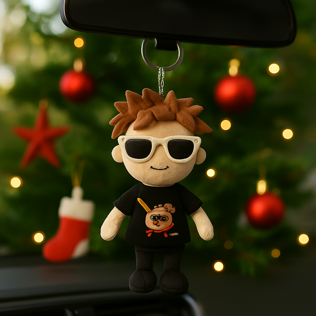 Personalisierter Schlüsselanhänger mit Foto einer Stofftierpuppe