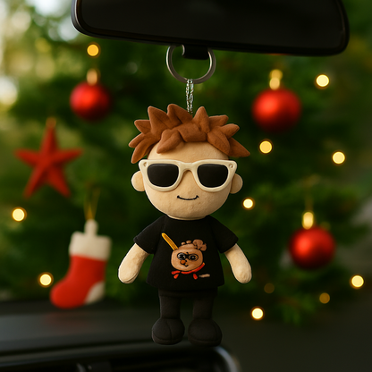 Personalisierter Schlüsselanhänger mit Foto einer Stofftierpuppe