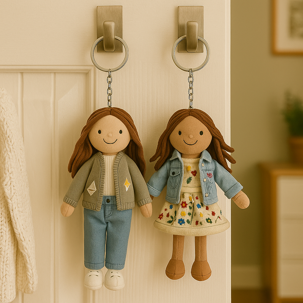 Personalisierter Schlüsselanhänger mit Familienfoto-Plüschpuppe – Weihnachtsgeschenk