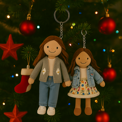 Personalisierter Schlüsselanhänger mit Familienfoto-Plüschpuppe – Weihnachtsgeschenk