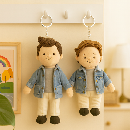 Personalisierter Foto-Schlüsselanhänger aus Plüschtier mit Aufdruck – Geschenk für Papa