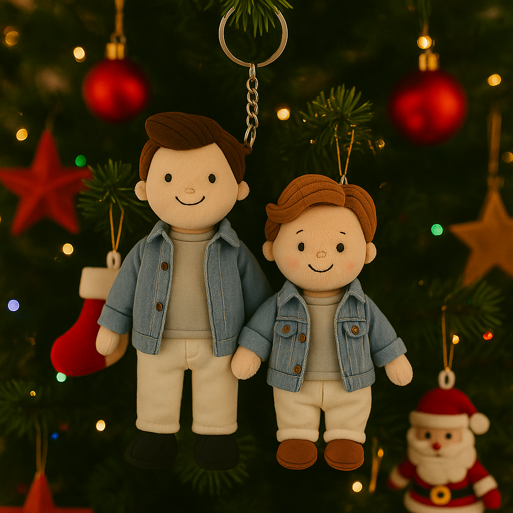 Personalisierter Foto-Schlüsselanhänger aus Plüschtier mit Aufdruck – Geschenk für Papa