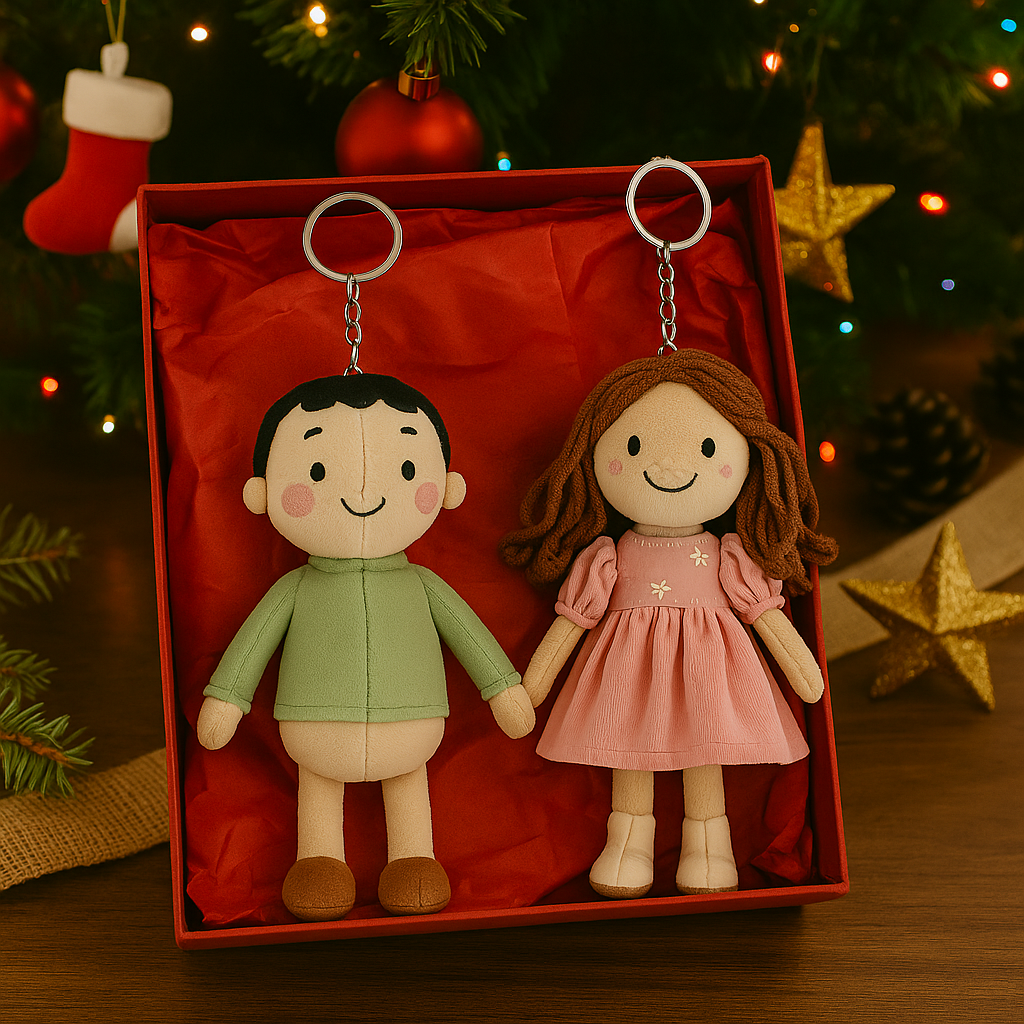 Personalisierter Plüschtier-Schlüsselanhänger mit Familienfoto, individuell gestaltetes Puppengesicht – ein wertvolles Geschenk für Papa