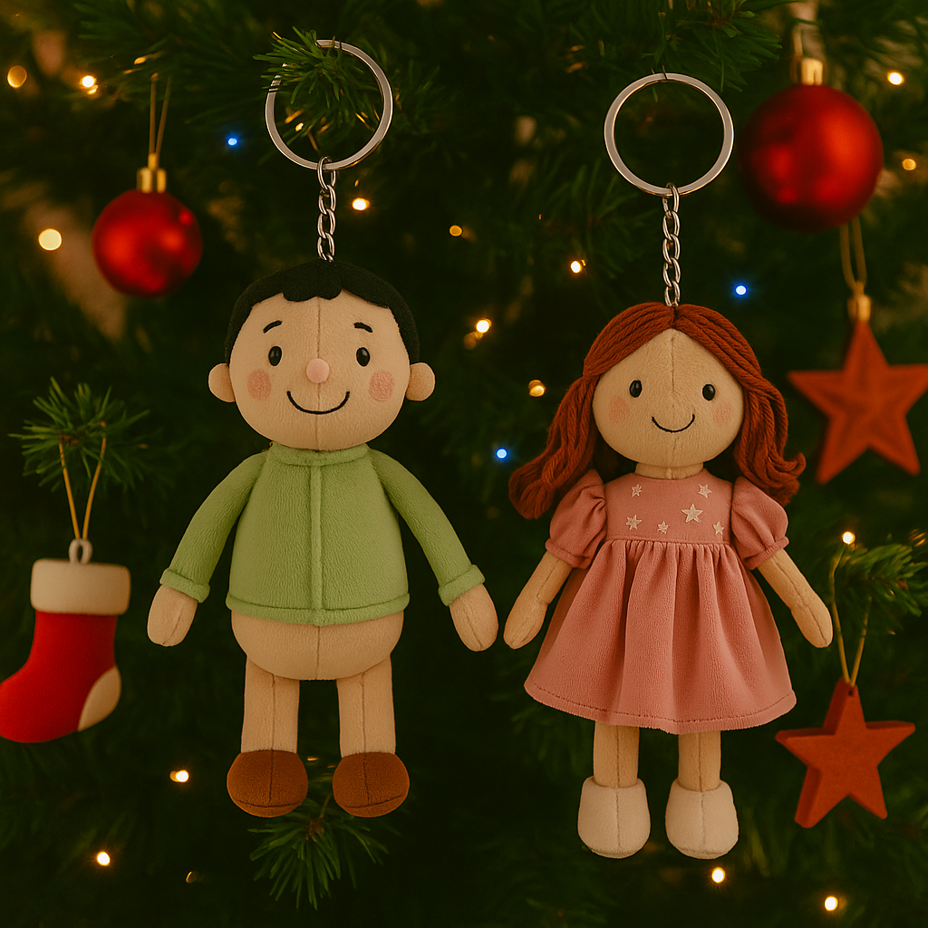 Personalisierter Plüschtier-Schlüsselanhänger mit Familienfoto, individuell gestaltetes Puppengesicht – ein wertvolles Geschenk für Papa
