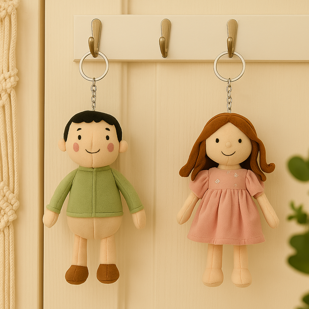 Personalisierter Plüschtier-Schlüsselanhänger mit Familienfoto, individuell gestaltetes Puppengesicht – ein wertvolles Geschenk für Papa