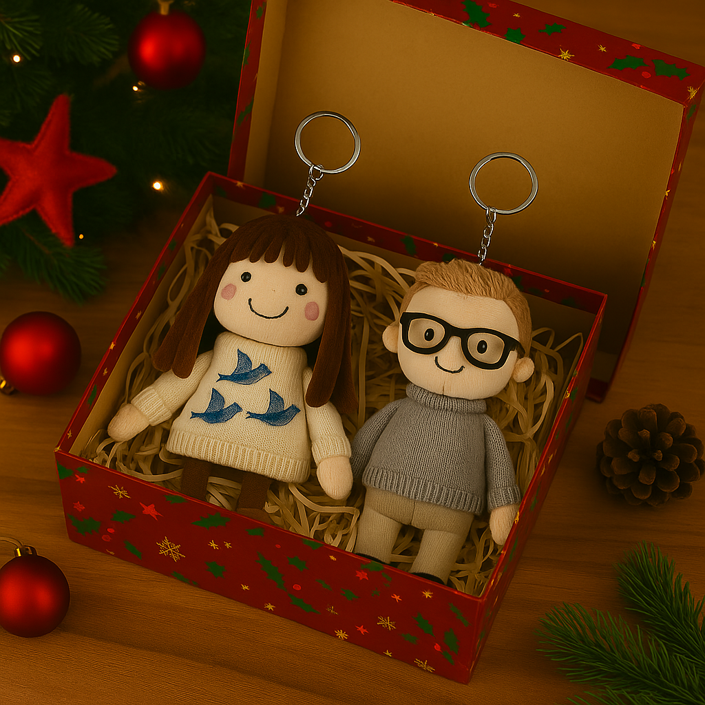 Personalisierter Foto-Plüschpuppen-Schlüsselanhänger – Geschenk für Sie und Paare