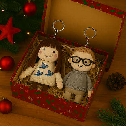 Personalisierter Foto-Plüschpuppen-Schlüsselanhänger – Geschenk für Sie und Paare
