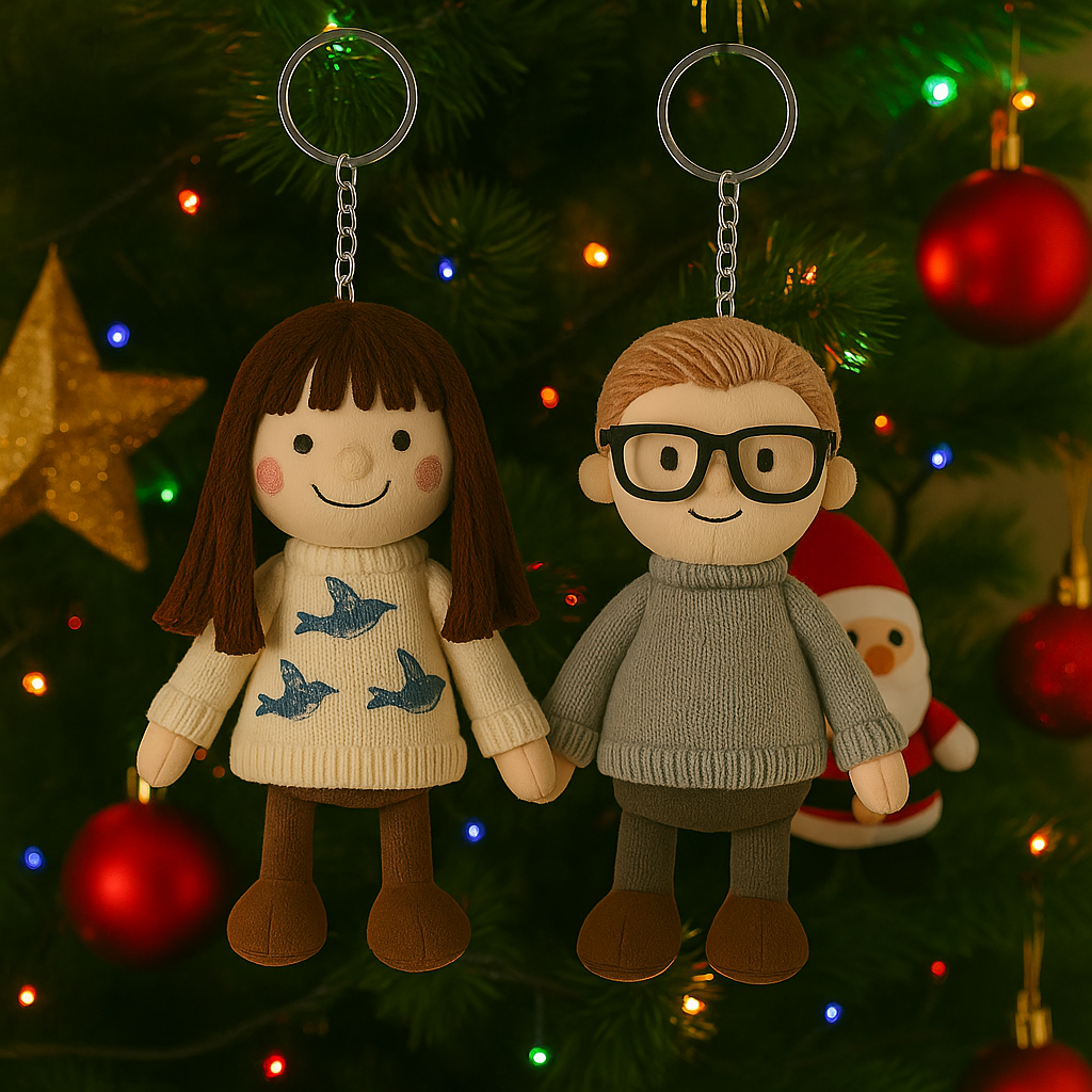Personalisierter Foto-Plüschpuppen-Schlüsselanhänger – Geschenk für Sie und Paare