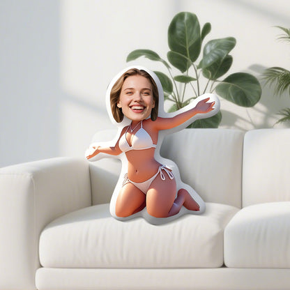 Personalisierbares 3D-Bikini-Mädchen-Foto Kissen, personalisiertes Gesichtskissen, einzigartiges Geschenk für Ihre Lieben, Jubiläums- und Urlaubsgeschenk, Strickstoff Polypropylen, Mischfarbe