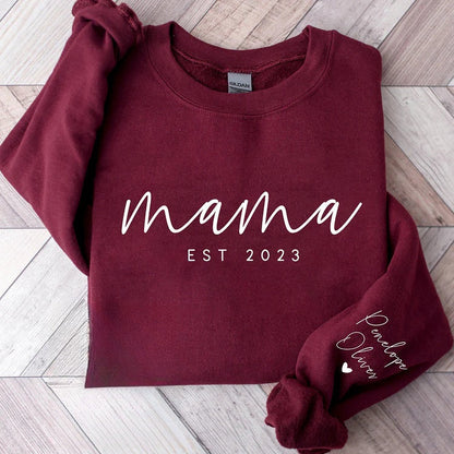 Minimalistisches Mama Sweatshirt mit Datum und Kindernamen