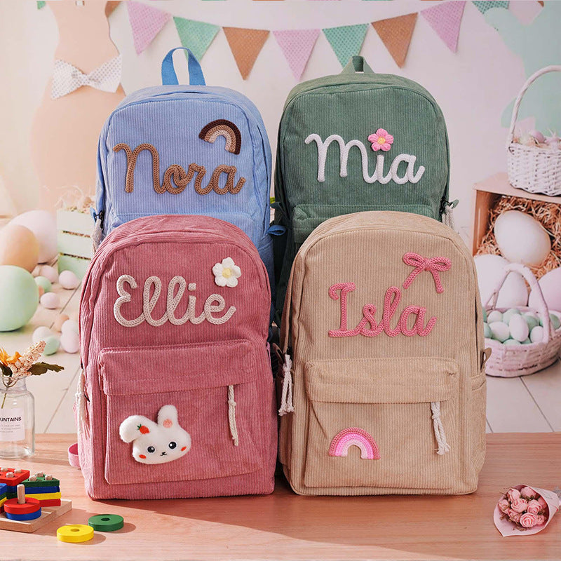 Individueller Kinderrucksack – Vor- und Zuname personalisiert aus Cord
