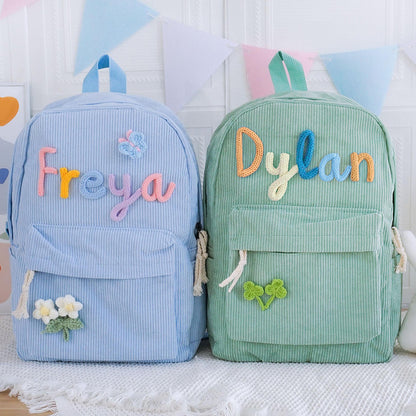 Kinderrucksack personalisiert – Niedlicher Cord-Schulranzen mit Name