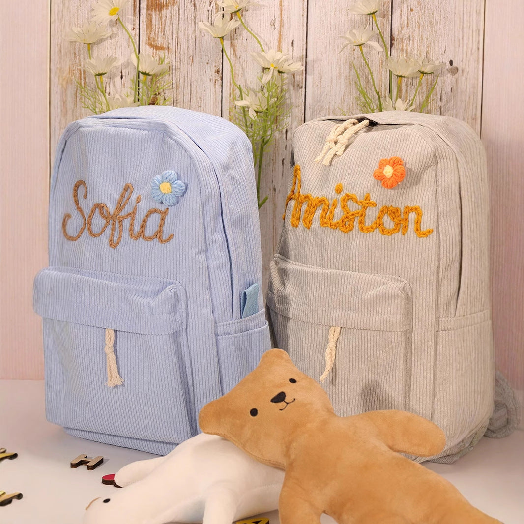 Hochwertiger Schulrucksack aus Cordstoff – Mit stickbarem Namenfeld
