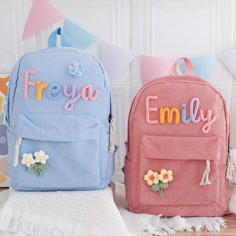 Kinderrucksack personalisiert – Niedlicher Cord-Schulranzen mit Name