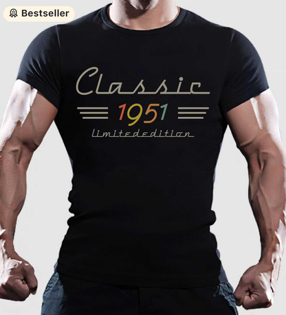 Personalisiertes klassisches T-Shirt mit Retro-Grafik des Geburtsjahres – ein einzigartiges Geburtstagsgeschenk für Papa