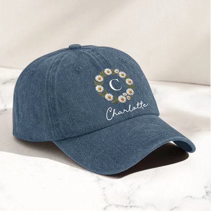 Baseballcap aus gewaschenem Denim mit individuellem Blumenmuster – Entspanntes Alltagsgeschenk für Mama oder eine Freundin