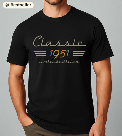 Personalisiertes klassisches T-Shirt mit Retro-Grafik des Geburtsjahres – ein einzigartiges Geburtstagsgeschenk für Papa