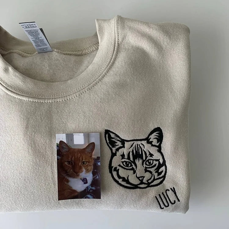 Individuelles Haustierportrait-Sweatshirt – Einzigartiger bestickter Hoodie & T-Shirt