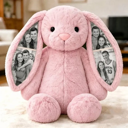 Personalisierter Fotohase als Plüschtier – Geschenkidee mit verstecktem Ohr für Paare zum Jahrestag oder Muttertag