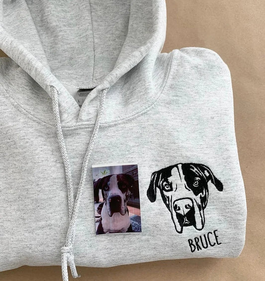 Individuelles Haustierportrait-Sweatshirt – Einzigartiger bestickter Hoodie & T-Shirt
