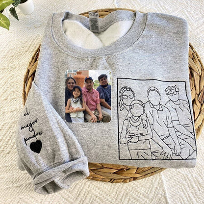 Personalisiertes, besticktes Sweatshirt zum Muttertag | Foto in Stickerei verwandeln – Einzigartiges Geschenk für Mama