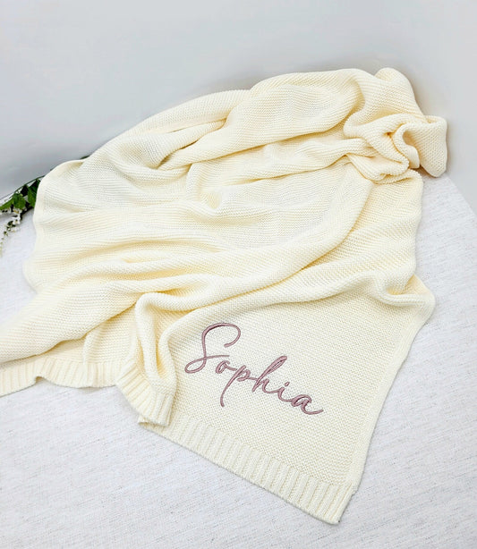 Gestickter Name, Kinderwagendecke, Geschenk für Neugeborene, weicher, atmungsaktiver Baumwollstrick