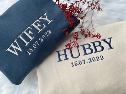 Custom Wifey and Hubby Embroidered Sweatshirt Hoodie Matching Valentine Wedding Gifts
