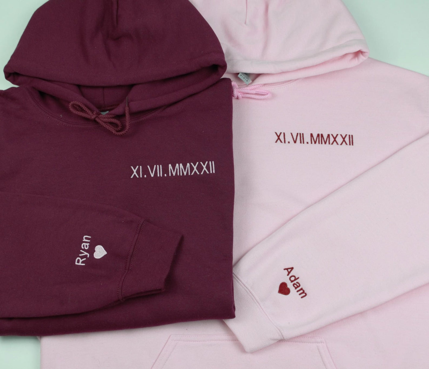 Hoodie mit römischen Zahlen | Bestickter Partner-Hoodie | Hoodie mit Initialen | Partner-Hoodie mit Datum | Jahrestagsgeschenk für ihn