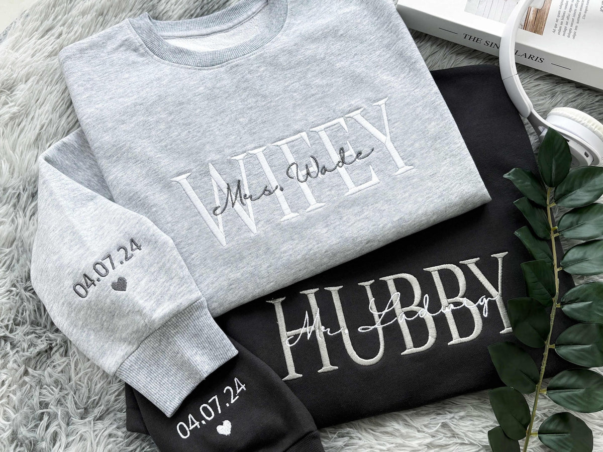 Individuell besticktes „Wifey“-Sweatshirt, personalisiertes Geschenk für die Braut