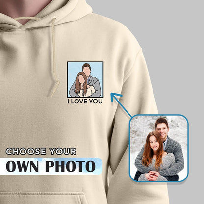 Personalisierter Hoodie mit Porträtmotiv für Paare, Hoodie mit Datum, Partner-Hoodies, bestickte Partner-Hoodies, romantisches Geschenk für Paare